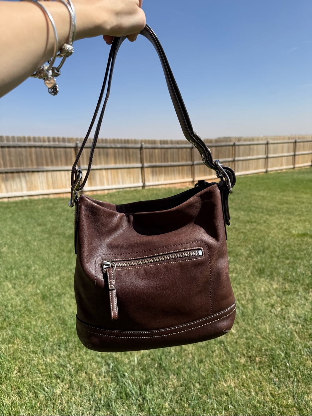 Coach Chocolate Brown Leather Shoulder Bag with Tassel Style #1415 - Picture 4 of 9